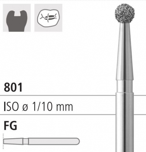 Боры стоматологические алмазные FG 801/027, 6шт. ISO код 314001524027